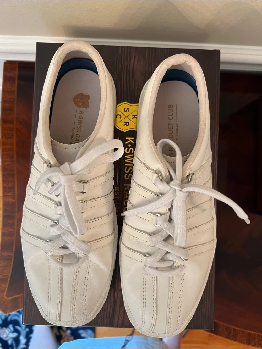K-Swiss Men’s Classic 66 Premium White on White Leather Low-Top Sneakers 8.5